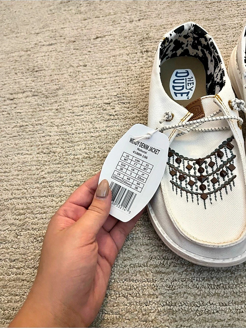 Hey Dude Wendy Funk Boho Sneakers White & Black US 7 - Picture 3 of 4